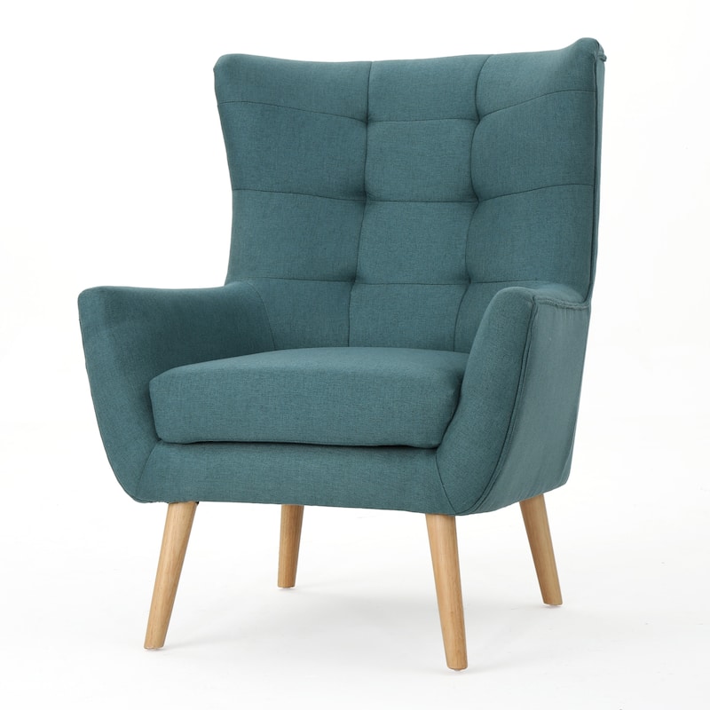 Teal Modern 32.5" High Back Upholstered Button Tufted Wingback Chair with Rubber Wood Legs