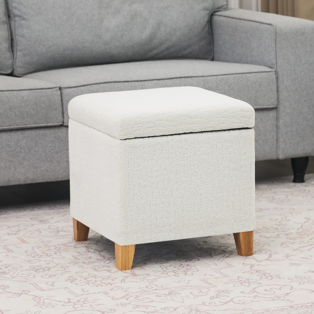 Adeco Storage Ottoman Fabric Bench, Rectangular Linen Foot Rest Stool