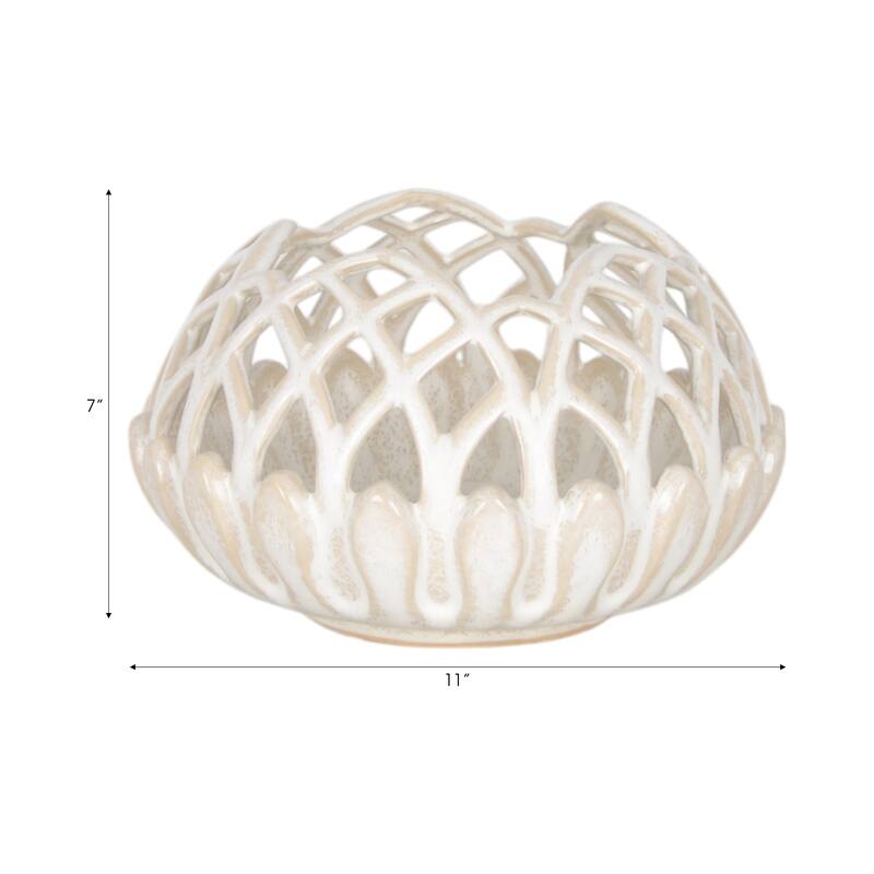 Ceramic Planter Lattice Design Fauna-Inspired Home Decor - 7" White - 11" x 11" x 7"