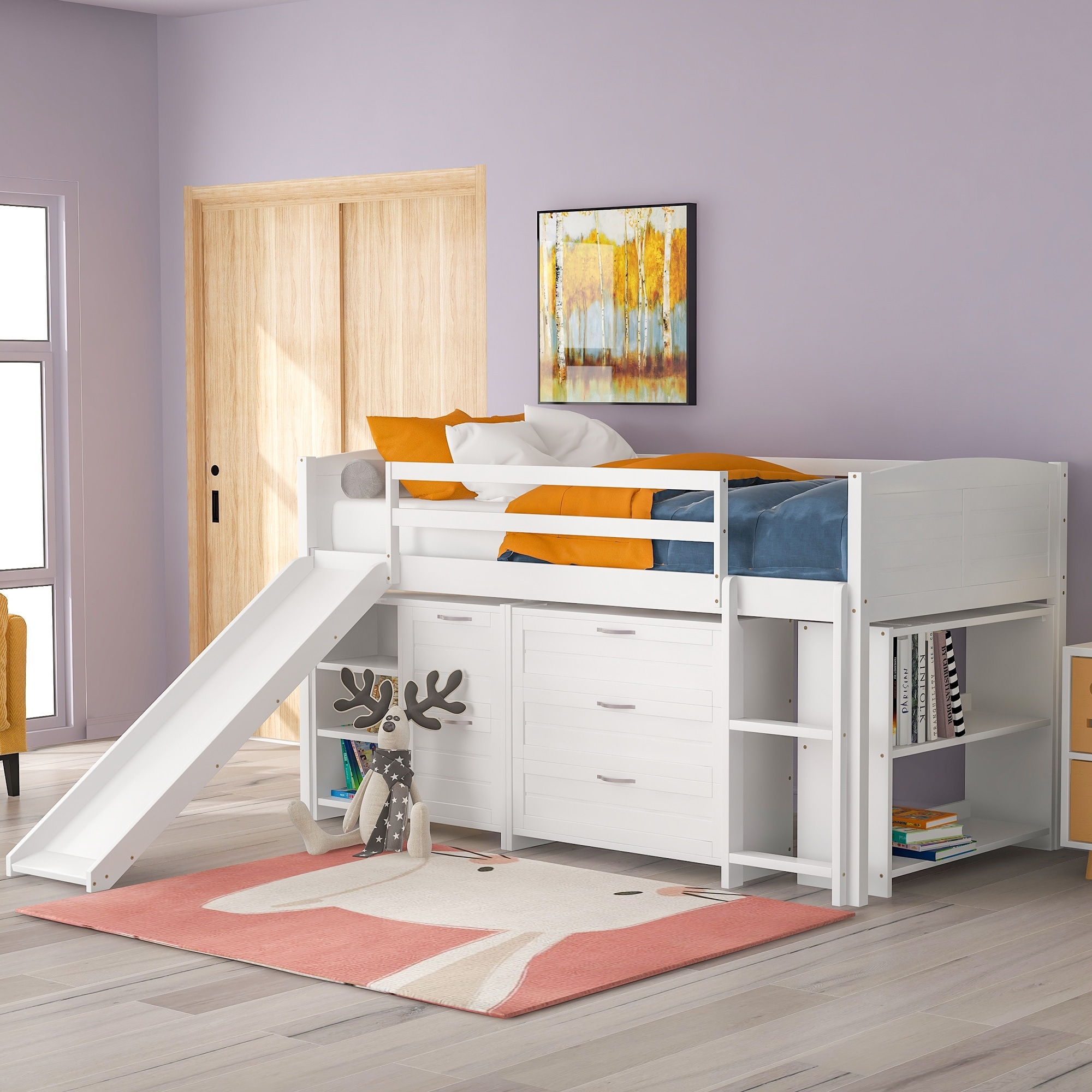 Loft bed with slide store and storage