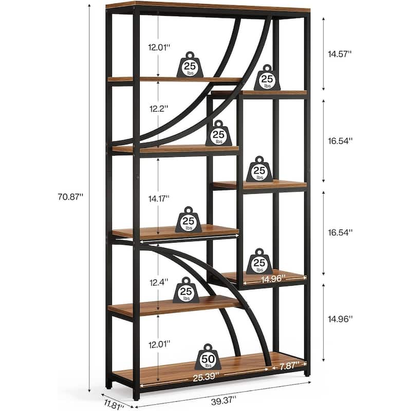 70.87'' Tall Bookshelf with Open Shelf, 9-Tier Industrial Etagere Bookcase