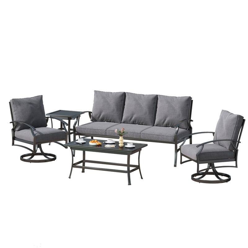 DREAMSIDEA Outdoor Metal Swivel Furniture Patio Conversation Set