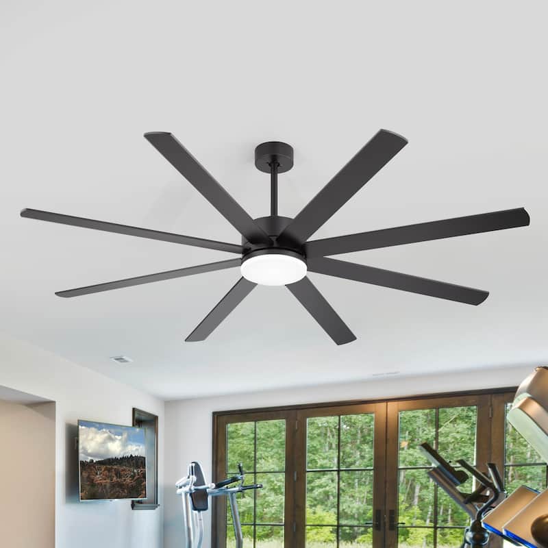 Large 72" Reversible 8-Blade Integrated Ceiling Fan with LED Light Kit and Remote