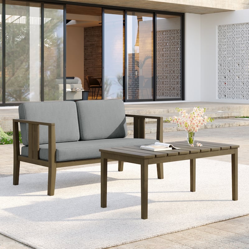 Casual 53"W Outdoor Patio Loveseat Set In Solid Teak Wood with Cushion