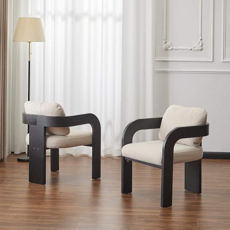 2-Pack Dining Chairs - Fabric with Pillow Back, Solid Wood Frame