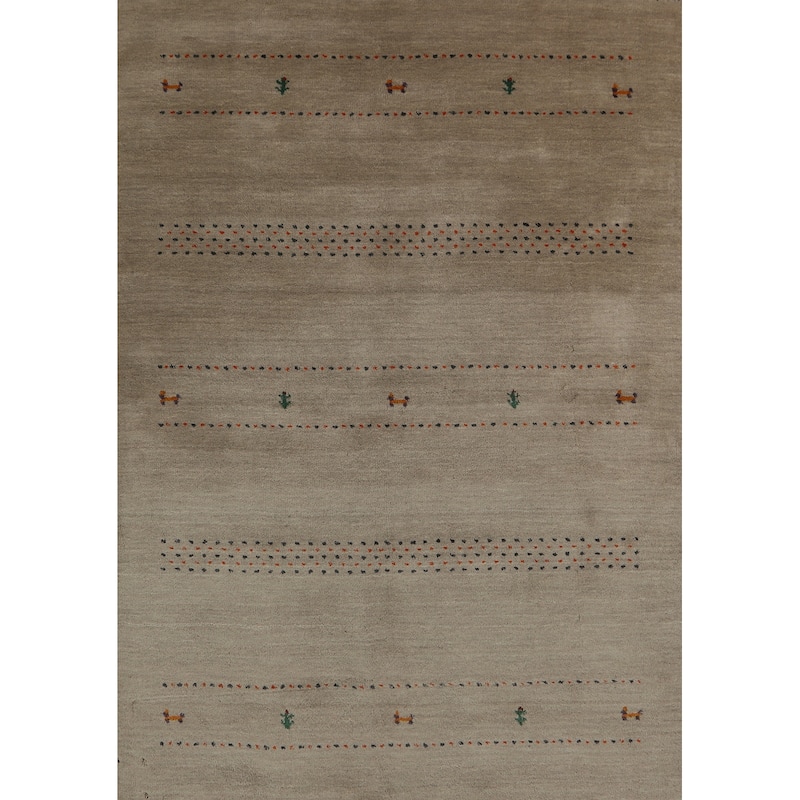 Hand Knotted Oriental 100% Wool Carpet Tribal Animal Pictorial Beige & Ivories Gabbeh Area Rug - 6' 5'' X 4' 7''