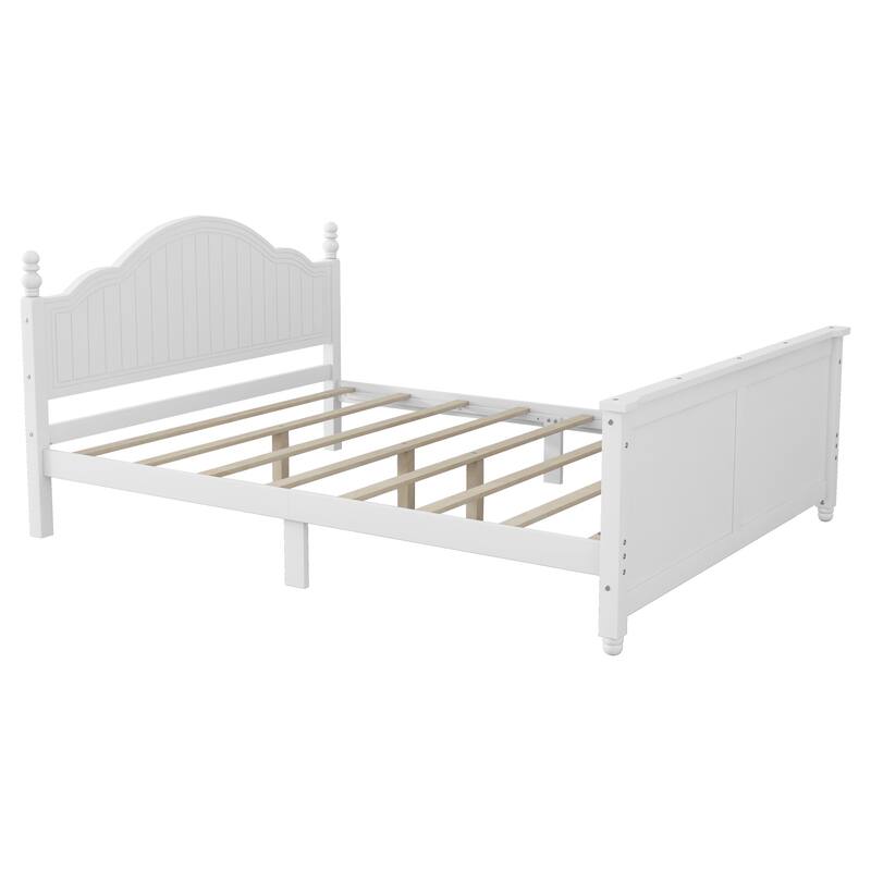 Roomfitters Twin/Full Platform Bed, Slatted Headboard and Removable Guardrails with Wooden Frame for Bedrooms or Guest Rooms