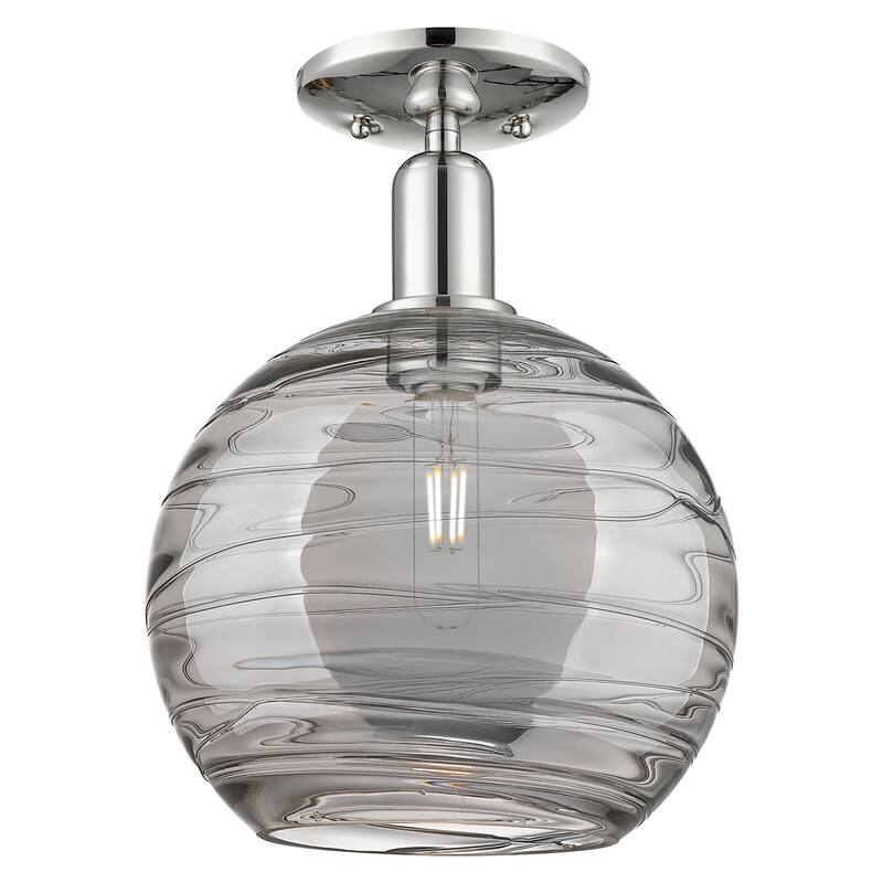 Innovations Lighting 716-1C-14-10 Athens Deco Swirl Semi-Flush Athens - Polished Nickel / Light Smoke Deco Swirl