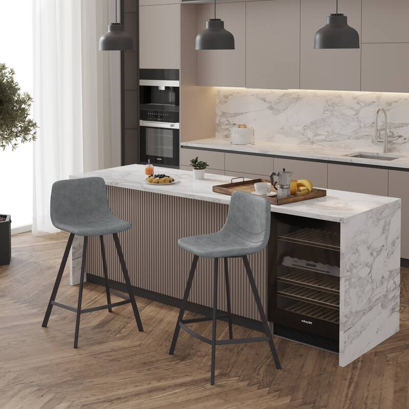 Elland Modern 35" Counter Stool with Premium Vegan Leather & Polished Stainless Steel Frame for High-End Kitchen Island Seating