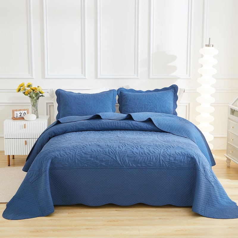 MarCielo 3 Piece Cotton Oversized Bedspread Quilt Set Tmonica - Cosmic Navy - Oversized King