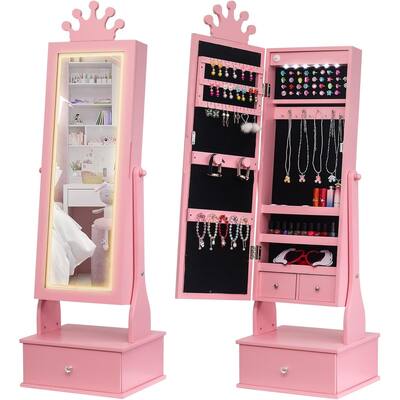 GIMMYFIVE Kids Jewelry Armoire, Child Jewelry Cabinet with Led Light