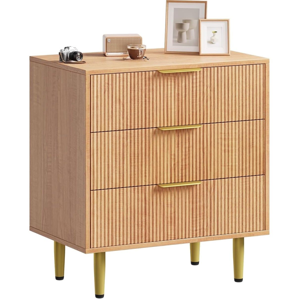 Wide Fluted Dresser with Drawers, Wooden Chest with Metal Handle Feet Dresser for Living Room Hallway Bedroom