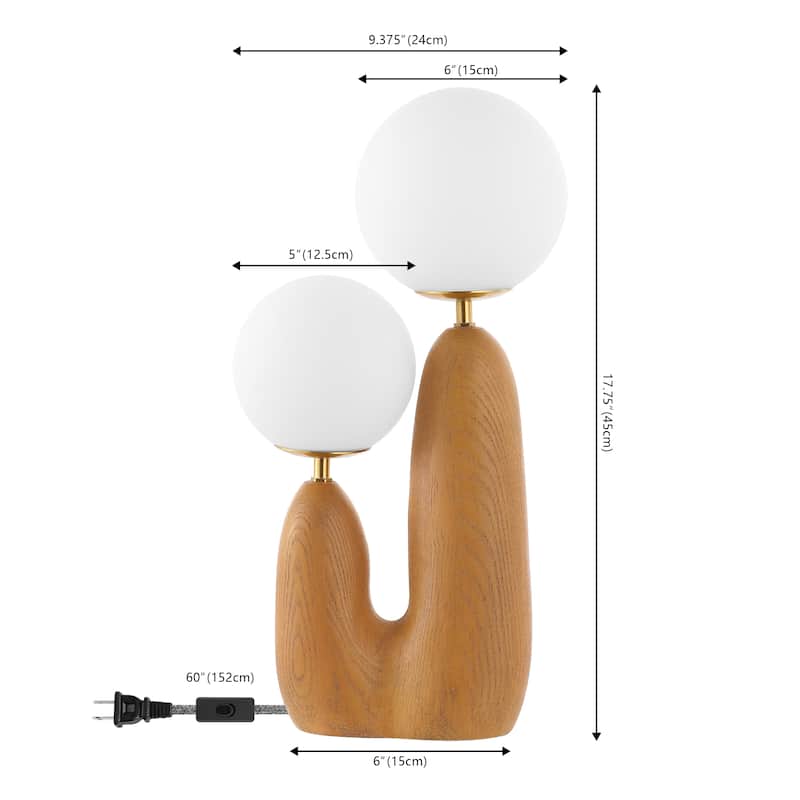 Astra 17.75" 2-Light Modern Bohemian Resin/Iron/Frosted Glass Danish Cactus LED Table Lamp, by JONATHAN Y