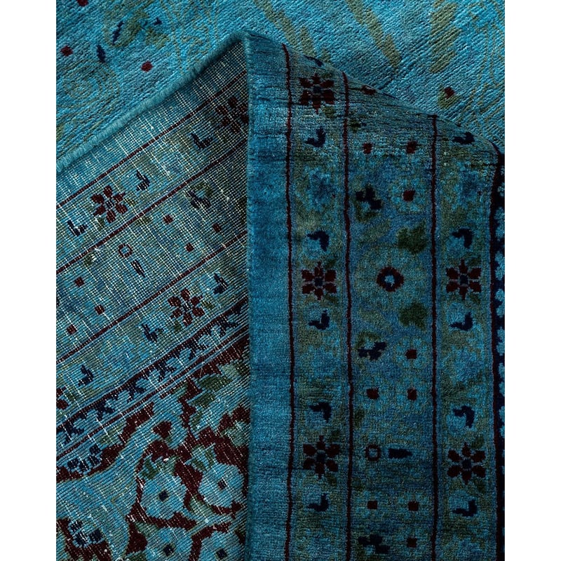 Overton Hand Knotted Wool Vintage Inspired Modern Contemporary Overdyed Blue Area Rug - 9' 2" x 17' 8"
