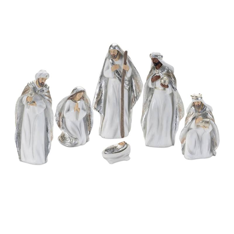 Christmas Nativity Figurine Decorations - 6" - White and Silver - Set of 6