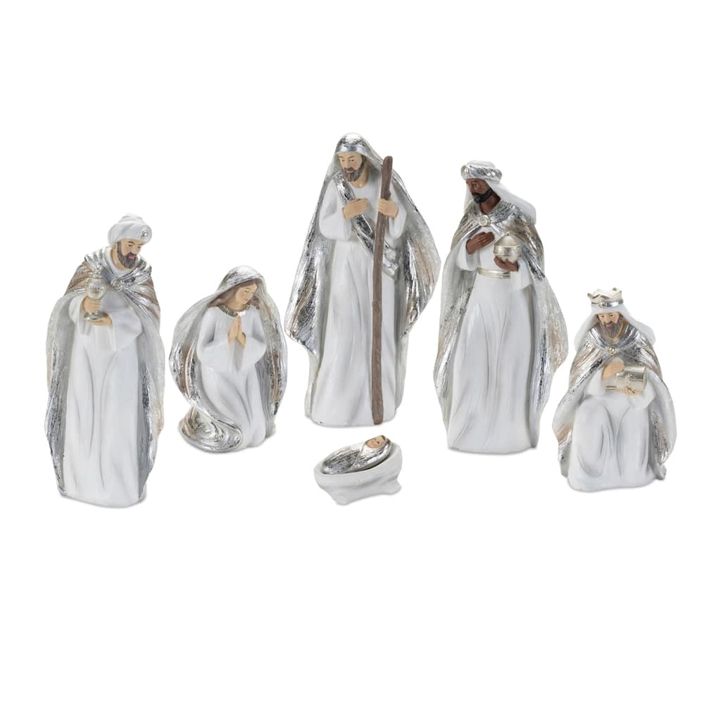 Christmas Nativity Figurine Decorations - 6" - White and Silver - Set of 6