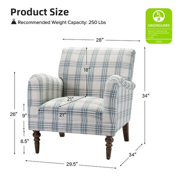 dimension image slide 1 of 6, HULALA HOME Mandan 29.5" Wide Farmhouse Accent Armchair with Solid Wood Legs