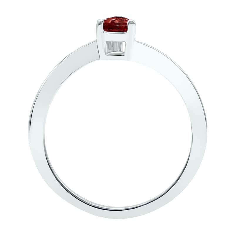 Women's Solitaire Garnet Wave Ring in 10K White Gold