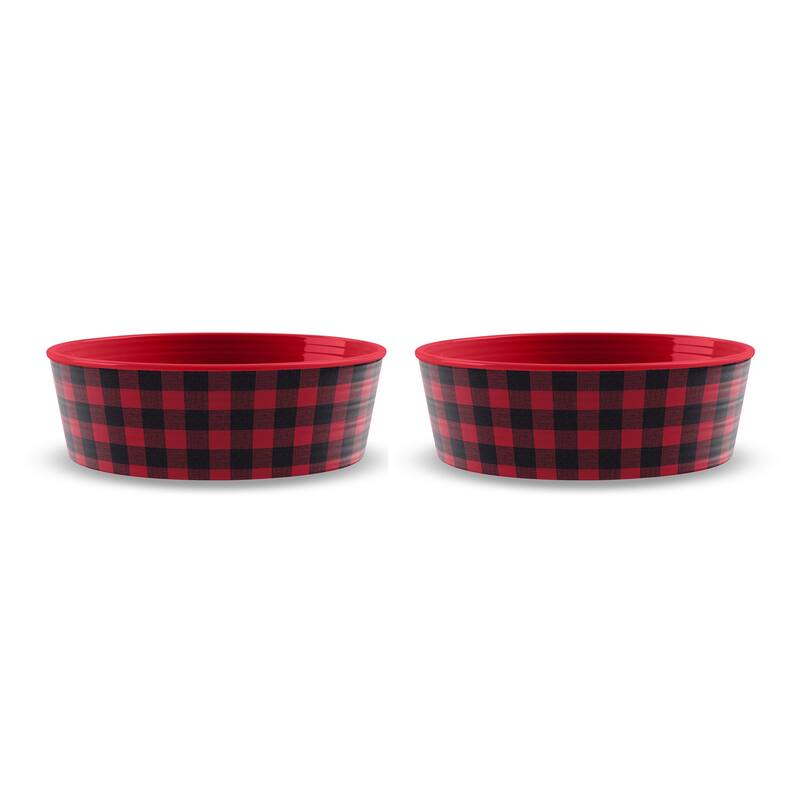 Abode Homewares Check Melamine Pet Bowl - Medium - 4 Cups - Red - Set of 2 - Red