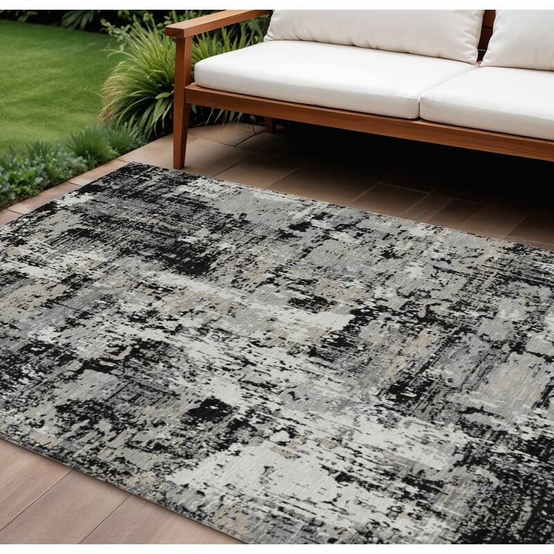 HomeRoots Abstract Transitional Rectangle Outdoor Rug - 9' X 12'