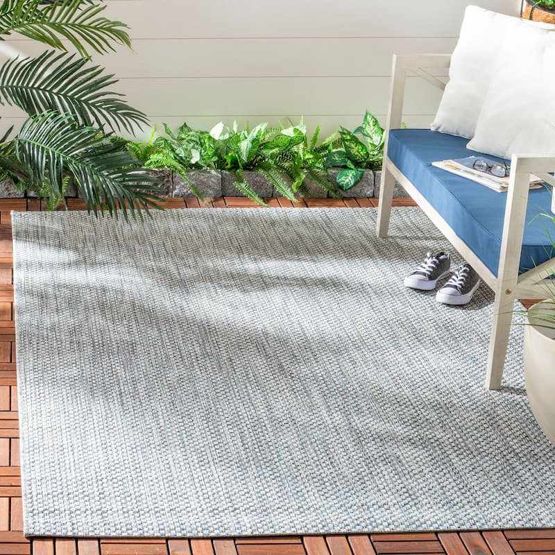SAFAVIEH Courtyard Jonell Indoor/ Outdoor Patio Backyard Rug - 4' x 5'7" - Grey/Navy