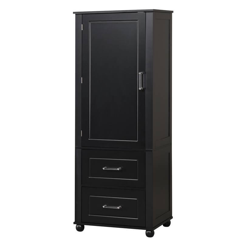 Tall Bathroom Storage Cabinet, Freestanding Storage Cabinet with Two Drawers and Adjustable Shelf, MDF Board with Painted Finish