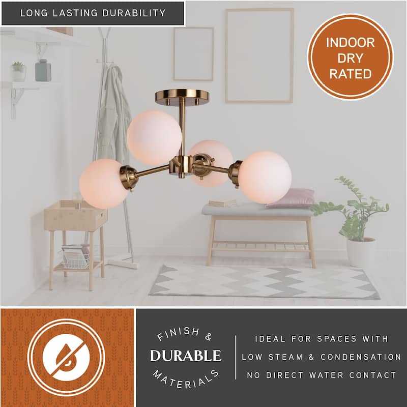 Orbit Brass Industrial Sputnik Semi Flush Mount Ceiling Light White Glass