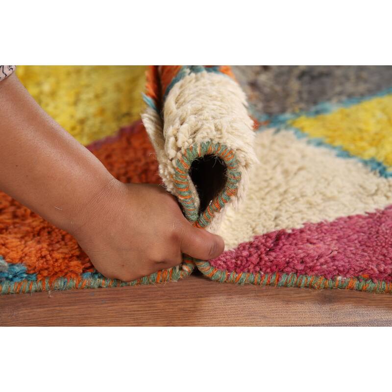 Hand Knotted Oriental 100% Wool Carpet Modern All-Over Multi-Colored Moroccan Area Rug - 6' 3'' X 4' 0''