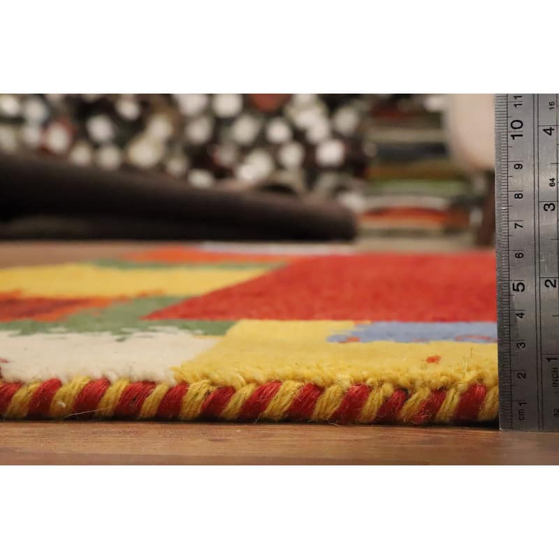 Hand Knotted Oriental 100% Wool Carpet Modern Bordered Oranges & Rust Gabbeh Area Rug - 7' 9'' X 5' 7''