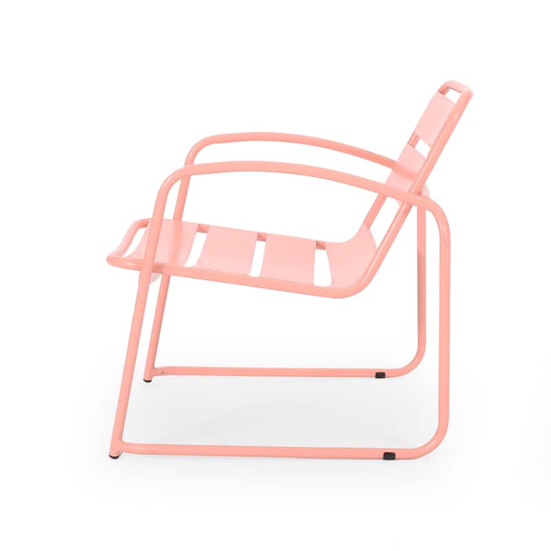 Conrad Coral Iron Outdoor Patio Chair Set of 2 with Open Slat Design 27W x 24.5D x 25.25H Inches