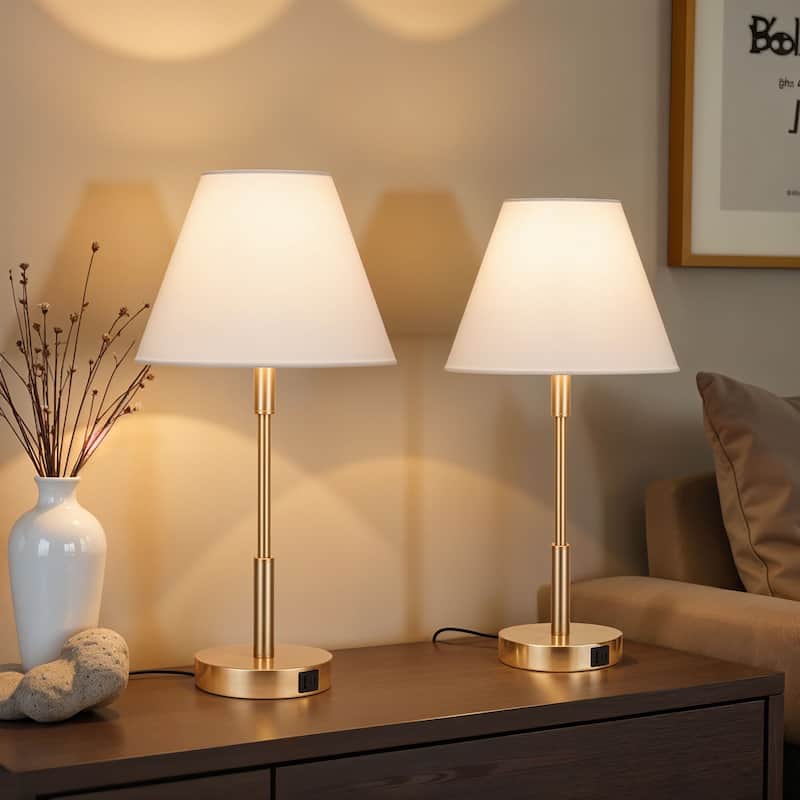 Kenroy Home Marlow Lamp with USB ports - Antique Brass - Set of 2