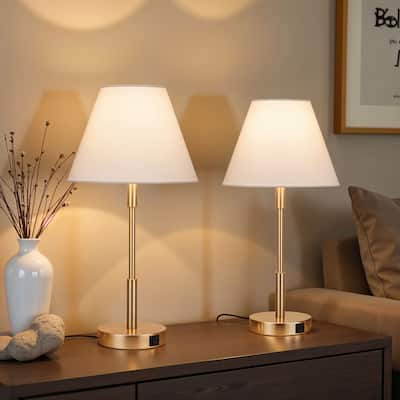 Kenroy Home Marlow Lamp with USB ports - Antique Brass - Set of 2