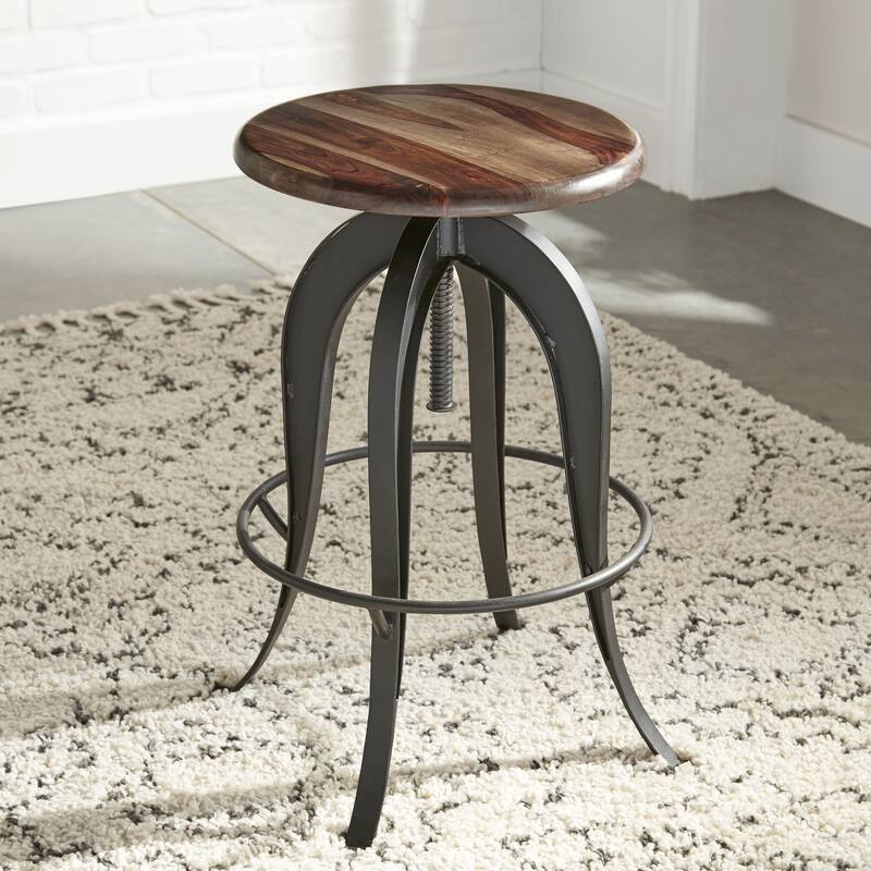 Steve Silver Seoni Russet Sheesham Wood Iron Adjustible-height Stool