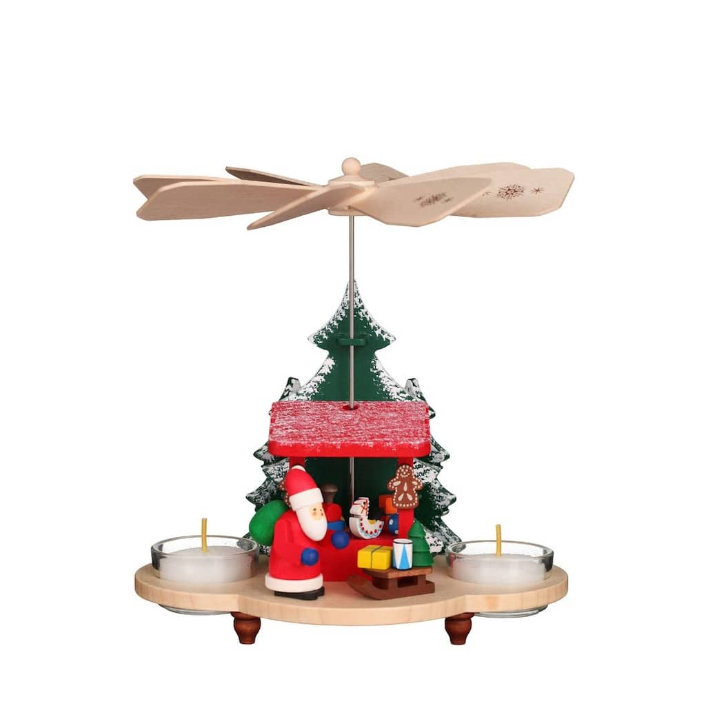 7" Brown Red Christian Ulbricht Santa Toys Pyramid Candle Holder Decor