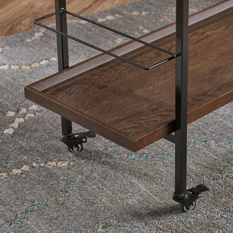 Gerard Modern Industrial 2-Tier Wood Bar Cart with Wheels by Christopher Knight Home - 38.00" W x 16.10" D x 33.00" H