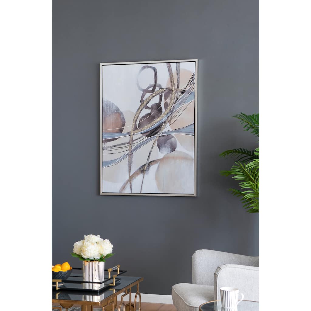 Modern Wall Decor Rectangle Abstract Watercolor Oil Painting with Silver Frame, for Matching Various Interior Styles