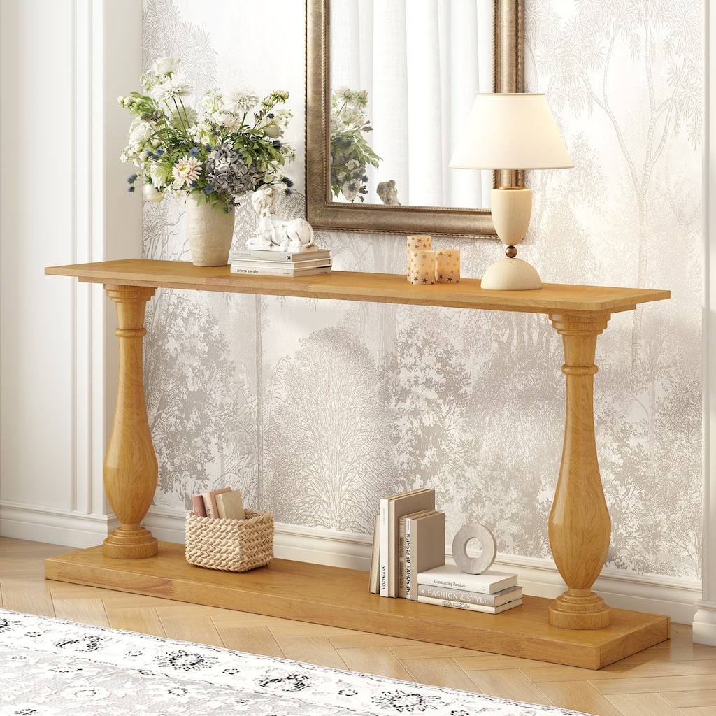 Sophisticated Console Table with Pine Veneer and Vertical Striped