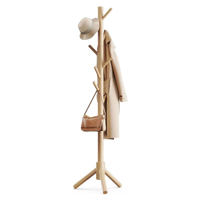 Sturdy Wooden Coat Tree with 8 Hooks, 3 Adjustable Sizes - ‎19.7"D x 19.7"W x 68.9"H