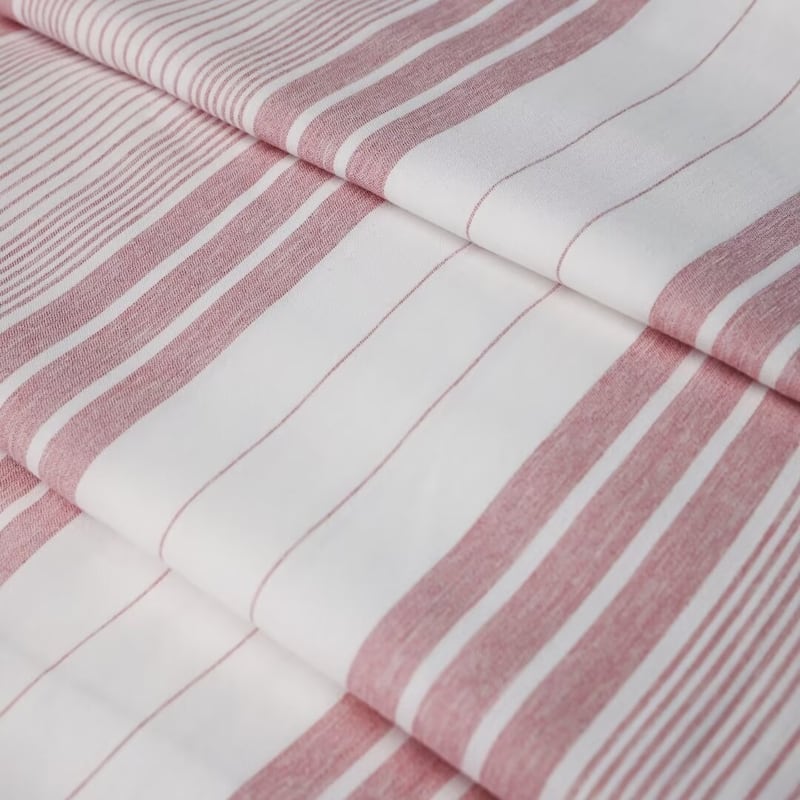 No Hooks Tassels Beach Stripe Shower Curtain with Snap-in Liner