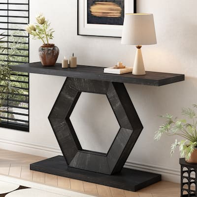 Modern Entryway Table with Innovative Hollow Hexagon Leg Structure and Premium Fir Veneer Finish
