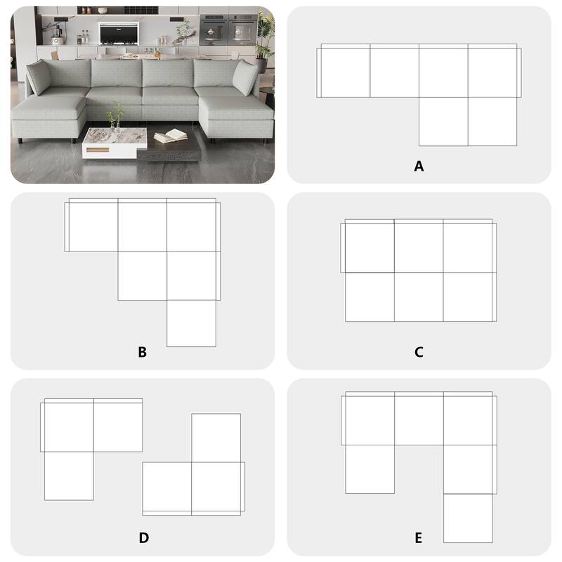 Grey 68" L-Shaped 6-Seater Modular Sofa