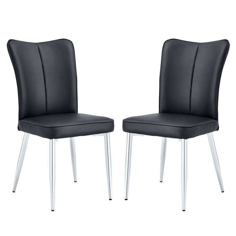 Modern/Minimalist Style PU Leather Dining Chairs Set of 2 with Sliver Metal Legs