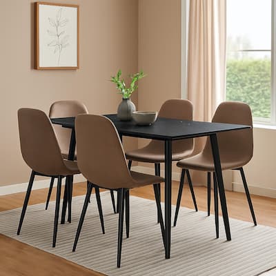 Aikya 60 Inch Dining Table, Black Sintered Stone, Tapered Metal Legs