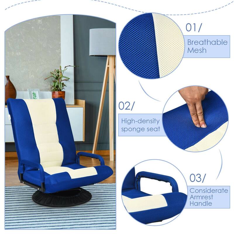 Adjustable Gaming Chair with 6 Back Positions and 360-Degree Swivel