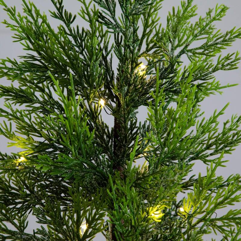 32in. Pre-Lit Lightly Snowed Cypress Artificial Christmas Tree with 30 Warm White LED Lights in Basket - Petite X-Mas Accent