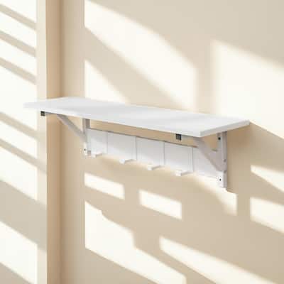 Wall Mounted Floating Coat Rack with Hooks Space Saving Entryway, Hallway, Bathroom Storage Organizer for Keys, Hats & Jackets
