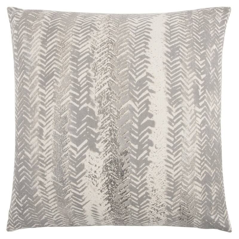 Rizzy Home Ivory, Grey, and Metallic Silver Chevron Throw Pillow - Polyester