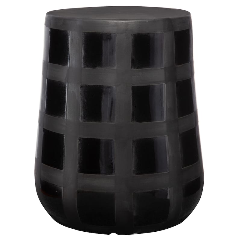 Uttermost Patchwork Gridded Black Garden Stool - 14.25"W x 17"H x 14.25"D