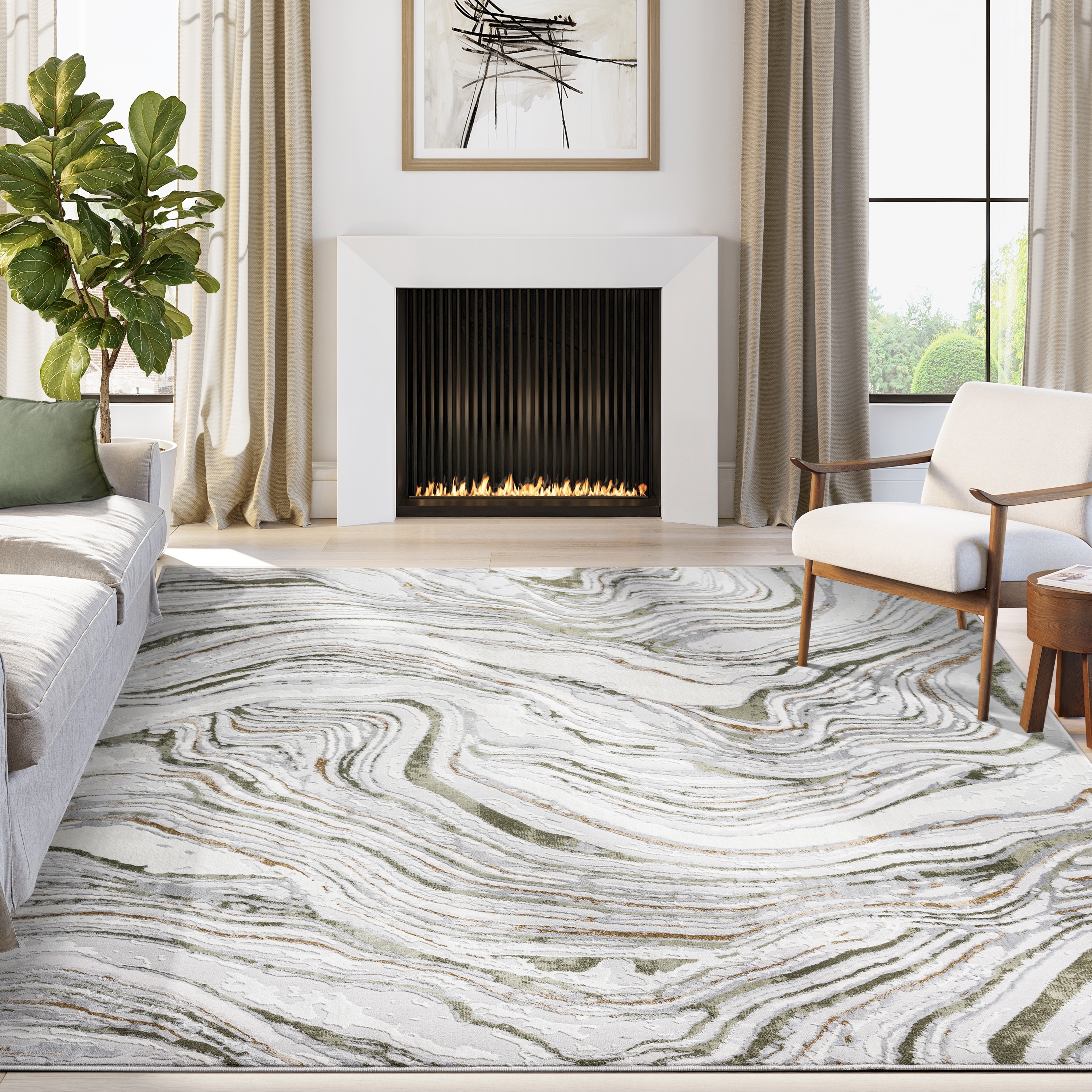 Abani Rugs Ivy IVY120A Abstract Grey Green Swirl Area Rug