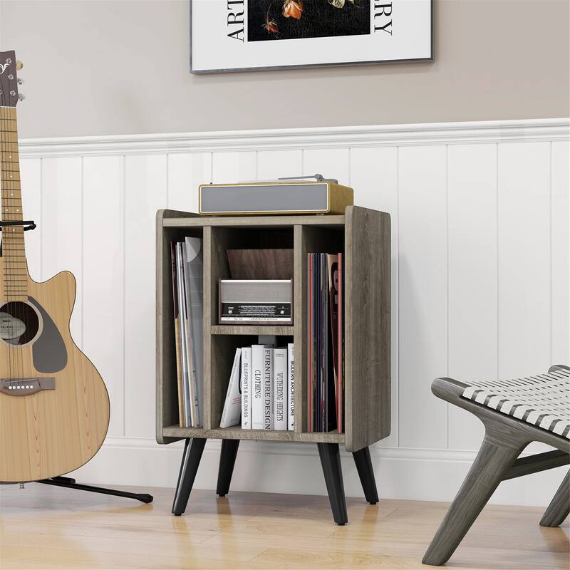 Gymax Record Player Stand w/ 4 Storage Compartments Supporting Legs